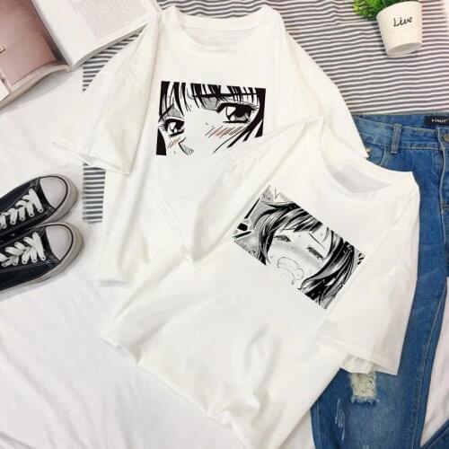Women T-shirt Summer Kawaii Female Tshirt Shy Girl Aesthetic Print Oversized White Cute Tops Ladies Harajuku Short Sleeve Tops