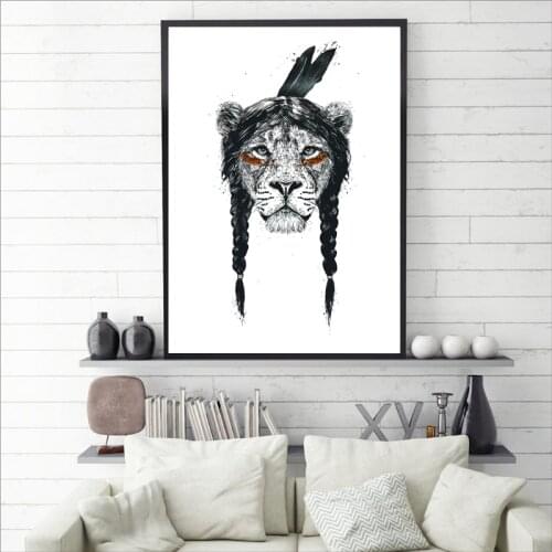 Indian Lion Abstract Art Canvas Decoration Picture Bull Skull Woman Black and White Nordic paintings on the wall for living room
