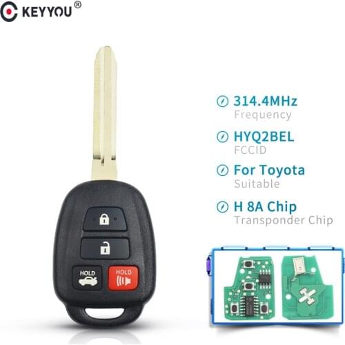 KEYYOU 4 Buttons Smart Remote Control Car Key For Toyota Camary Corolla Fob 314.4 MHZ FCCID:HYQ2BEL With H Chip Uncut Blade