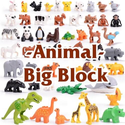 Big Size Diy Building Blocks Animal Accessories Figures Lion Panda Compatible With Brick Farm Toys For Children Boys Gifts