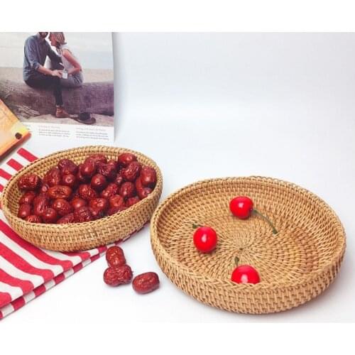 Round Woven Basket Fruit Basket Snack Trays Dried Fruit Basket Fruits Container Restaurant Tabletop Display Storage Holder Tray