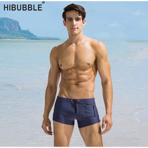HIBUBBLE Side Zipper Pocket Swimwears Mens Swimwear SwimTrunks Man Swimming Shorts Beach Sexy Mens Swimming Trunks For Bathing