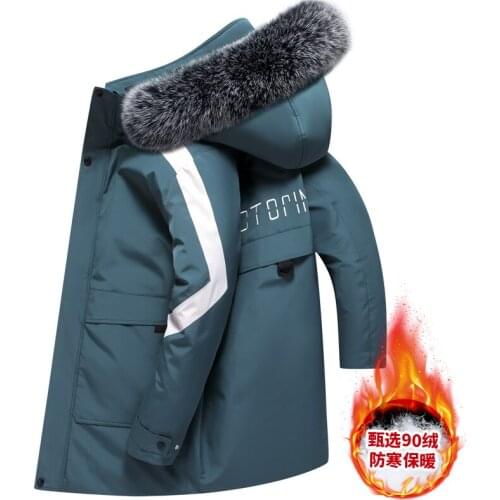 2021 New Winter Embroidery Thicken Long Down Jacket men Hooded Warm Parka 90% White Duck Down Real Fur Collar Male Coat