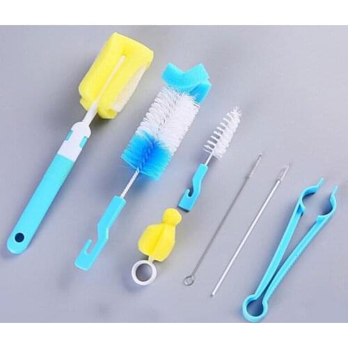 7Pcs/Set Baby Bottle Brush Set Kids Nipple Milk Bottle Cup 360 Degree Rotating Clean Sponge Cup Brush Kit Bottle Clean Tools