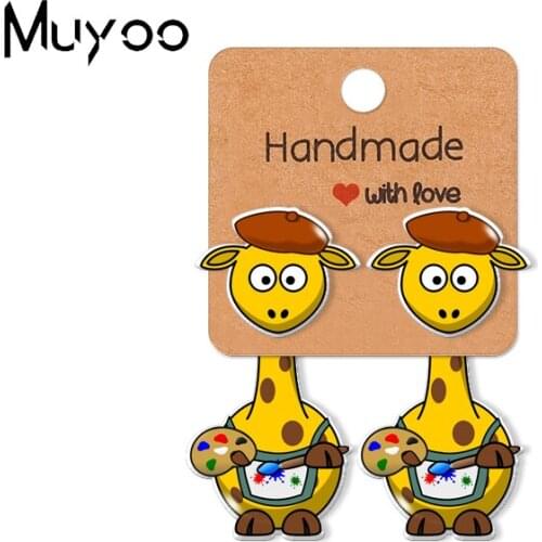 2021 New Funny Cute Giraffe Painter Mechanic Occupation Cosplay Epoxy Acrylic Earrings Handcraft Stud Earrings