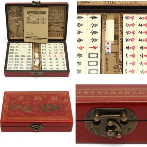 Portable Mah-Jong 144 Tiles Chinese Numbered Mahjong Set Adult Travel Game Board With Storage Box Practical Engraved Tiles