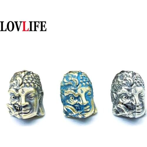 EDC Outdoor Umbrella Rope Pendant Brass Buddha Hades Head Knife Bead Red Copper DIY Bracelet Accessory Keychains Lanyard Hanging