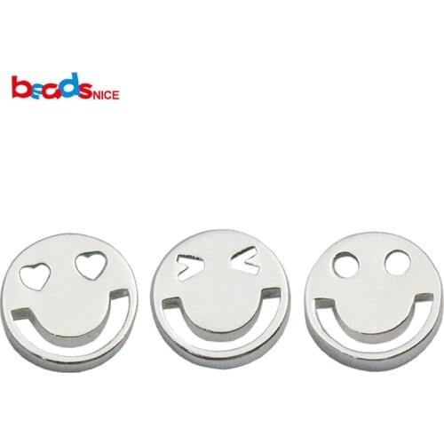 Beadsnice Tiny Smiley 925 Sterling Silver Happy Charms Bracelet Spacers Round Metal Findings ID 35643