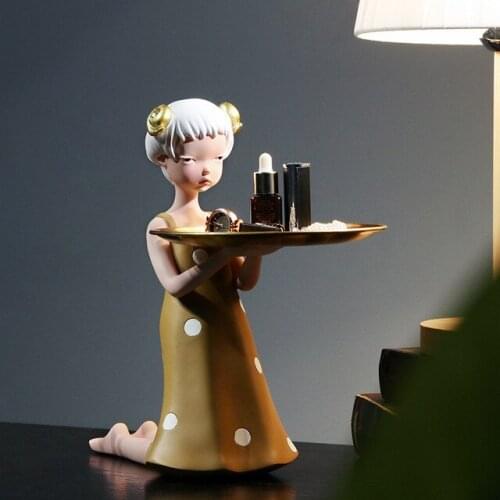 Nordic Cute Loli Girl Resin Statue Ornaments Home Livingroom Desktop Sculpture Decoration Bookcase Store Furnishing Accessories