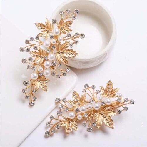 Gold Leaf Bridal Hair Clip Pins Pearls Hair Jewelry For Wedding Prom Boho Women Headpiece