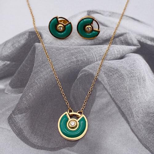 Vanifin Simple stainless steel necklace and earrings womens jewelry set hemispherical round hollow letter CH classic popular