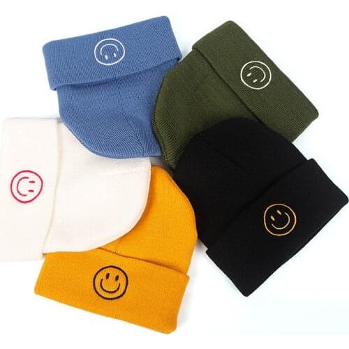 High Quality New Products for Autumn and Winter Knit Hat Beanie Hat Smiley Face Embroidery Wool Hip Hop Cap Warm Hat Beanies Hat