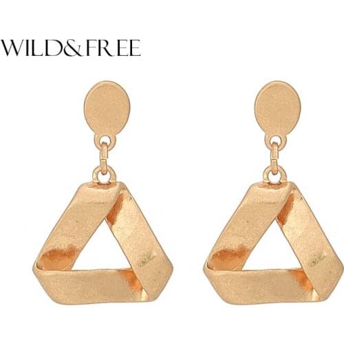 Wild&Free Matte Gold Color Triangle Dangle Drop Earrings For Women Girls Gift High Quality Metal Earrings Indian Jewelry Party