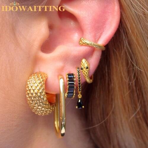 1Pc Cute Snake Ear Cuff Earring Red Cubic Zircon CZ Eye Snake Shape Single No Piercing Clip On Earring For Women Party Jewelry