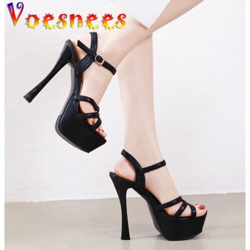 2021 Sexy Glamorous Pole Dance Women Shoes Summer Platform Peep Toe Super Thin High Heel Sandals Club Catwalk Show Party Shoes