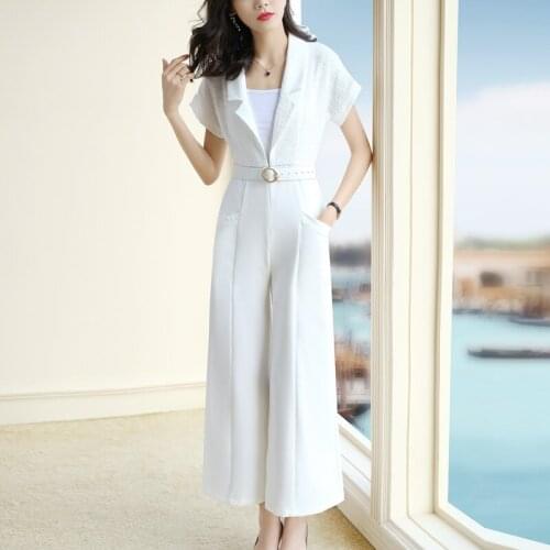 White Female Jumpsuit Zip Short Sleeve Summer Ladies Business Ol Playsuit Sashes Elegant Jumpsuits For Women 2019 DD2069