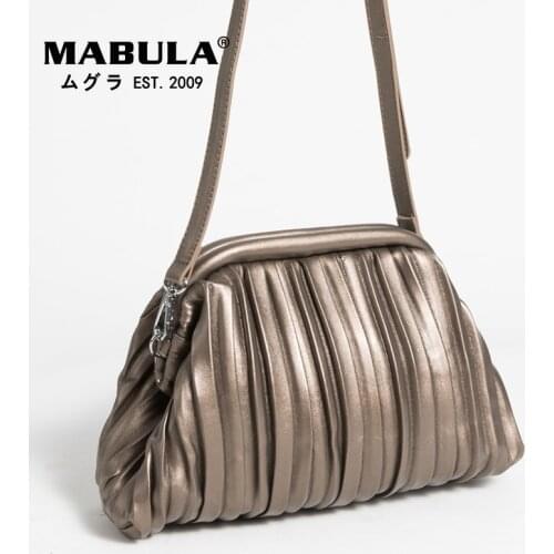 New Women Handbags Dumpling Ruched Clutch Purses Solid Leather Crossbody Hobo Bags