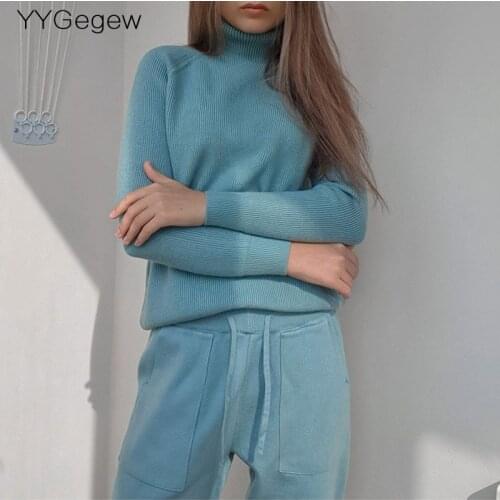Casual 2 Pieces sweater Set Women Knitted Turtleneck Sweater + loose Trousers CHIC Pullover Sweater+ Knitted Carrot pants Set