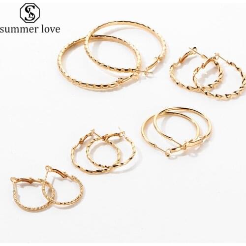 Personality Women Creole Boucle D'oreille Circle Hoop Earrings Set 5 Pairs Bijoux Statement Fashion Rock Punk Jewelry