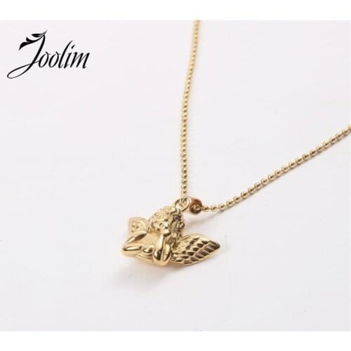 JOOLIM Jewelry Wholesale Gold Finish Angel Pendant Necklace Stainless Steel Necklace