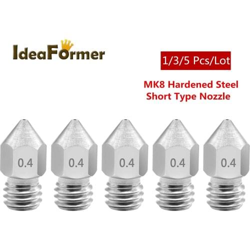 1/3/5Pcs MK8 Hardened Steel Die Short Type Nozzle 0.4mm M6 Threaded for Creality CR-10 Ender 3 3D Printer Parts 1.75mm filament