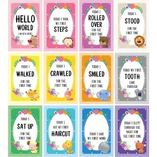 97BC 12 Pcs Baby Milestone Photo Sharing Cards 0-12 Months Babys 1st Year Memory Photo Props Newborn Gift