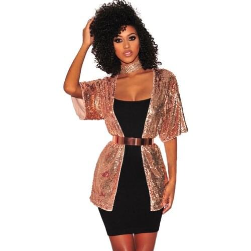 2018 Fashion Spring Autumn Gold Glitter Sequin Blazer Women Short Sleeve Streetwear Slim Party Sparkly Jacket Tops Coat Cardigan