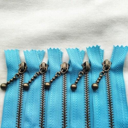3# (20-50cm) 8-20inch 5pcs lake blue Round bead modeling copper zipper metal zipper