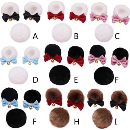 3pcs/Set Faux Fur Bear Ears Bow Alligator Hair Clips with Round Animal Tail Anime Lolita Furry Hairpin Cosplay Costume