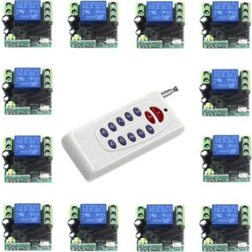 315MHz 1CH RF Relay Learning Code Wireless Remote Control Switch 1 Transmitter+12 Receiver DC 12V 10A SKU: 5466