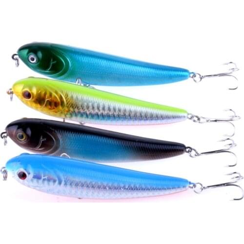 4Pcs Top Water Fishing Lure Wobbler Hard Plastic Artificial Surface Pencil Minnow Lure 100mm 14g