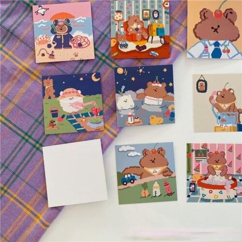 9pcs/set Cartoon Rainbow Bear Back Blank Writable Greeting Card Postcard Blessing Message Handwritten Envelope Letter Paper Card