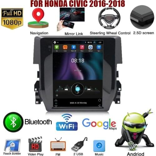 9.7" Android 10.0 Car Radio Multimedia Video Player GPS Navigation Head Unit Car Stereo Radio For Honda Civic 2016-2018 2 Din