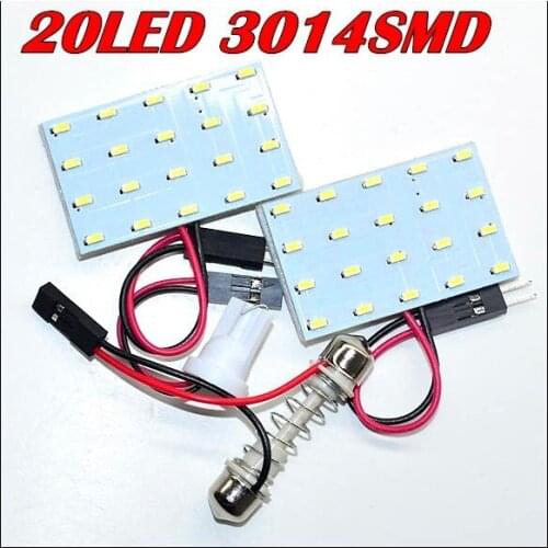 Free Shipping 50pcs/lot led dome light 20SMD 3014 LED Car Panel light Interior Room Dome Car Light Bulb Lamp with 2 Adapters