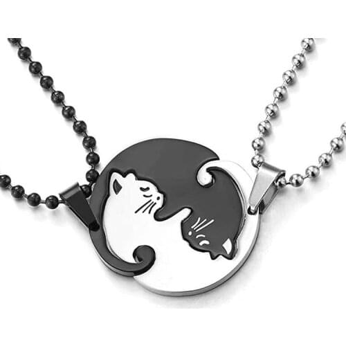 BOEYCJR 2 Pic/Set Cute Stainless Steel Cat Couple Pendant Necklace Statement Fashion Jewelry Charms Necklace for Couple