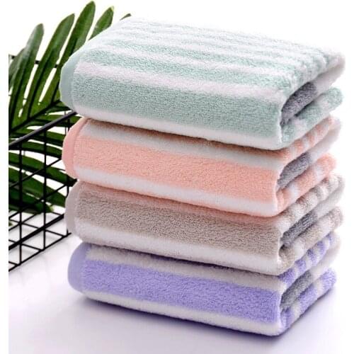 Household absorbent quick-drying striped towel soft adult thickened cotton face towel gift wholesale 75*35CM 2pcs