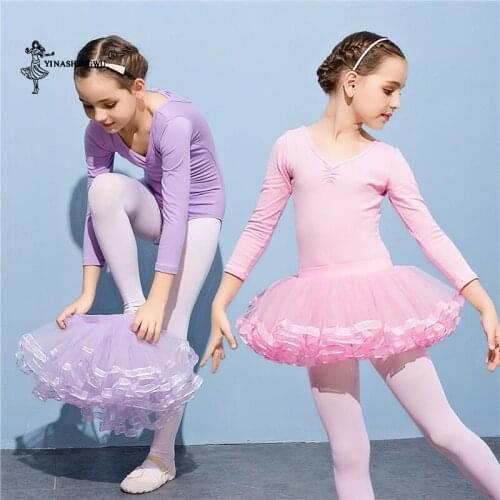 Kids Girls Ballet Dress Gymnastics Leotard Long Sleeve Ballroom Dnce Dress Short Ballet Tutu Childrens Performance Clothes