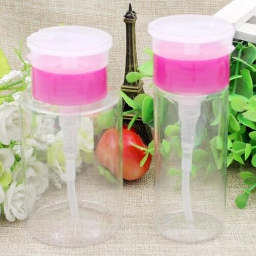 25PCS Pink Lid Plastic Press Pump Bottle Nail Polish Gel Remover Clean Liquid Alcohol Water Storage Container Bottles 170ml