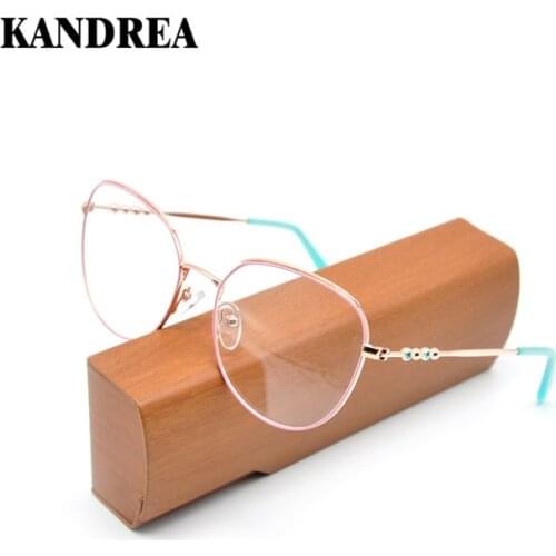 KANDREA Fashion New Oversized Round Optical Glasses Frame Women Cat Eye Clear Lens Eyeglasses Metal Spectacles Female Eyewear