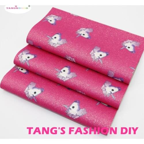 3PCS--20x22cm DIY Hair Bow Material High Quality Rose Color Printed Unicorn Glitter PU Synthetic Faux Leathers