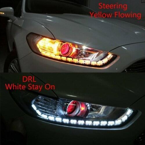 2pcs Flexible LED Strip DRL White Yellow Daytime Running Strip Light Sequential Headlight Switchback Runners Corner Turn Signal