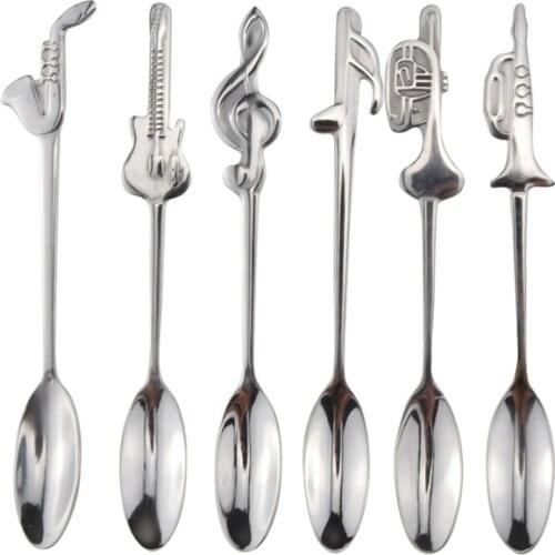 6 Pieces/set Stainless Steel Music Note Design Mini Coffee Tea Honey Stirring Spoon Set