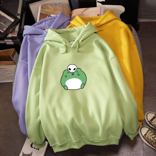 Mens Casual Hoody Hooded Sweatshirts Hoodi Oversize Thick Hoodies Women Hoodie Drawstring Korean Cute Frog Skull Winter Clothes