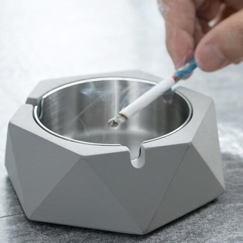 Stainless Steel Household Simple Ashtray Creative Office Storage Ornaments Anti Fly Ash Modern Home Decoration Geometric Ashtray