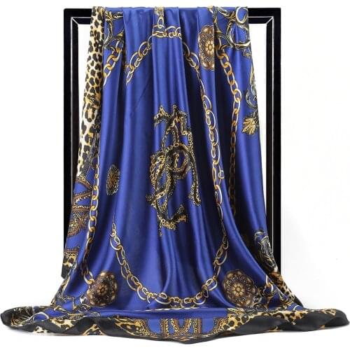 Handkerchiefs Hair Silk Scarf 90*90cm Print Satin Big Square Silk Scarves Shawls for Women Luxury Brand Designer Hijab
