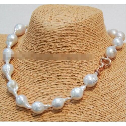 New 13x18mm Natural South Sea White Baroque Pearl Necklace 18" 36” yellow Clasp