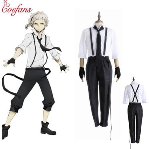 NEW Bungo Stray Dogs Atsushi Nakajima Cosplay Costumes Wigs Shirts Pants Tie Gloves Set Anime Clothing and wigs new Halloween