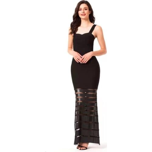 New Fashion Women Designer Black Midi Sexy Sleeveless Bandage Dress
