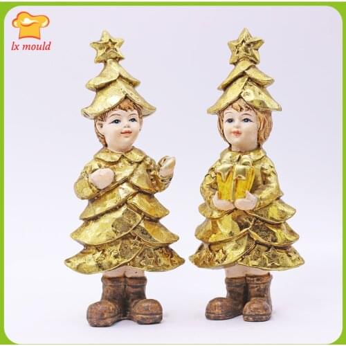 New Christmas Angel Gift Holiday Chocolate Candle Decoration Doll Holding Gift Silicone Mould