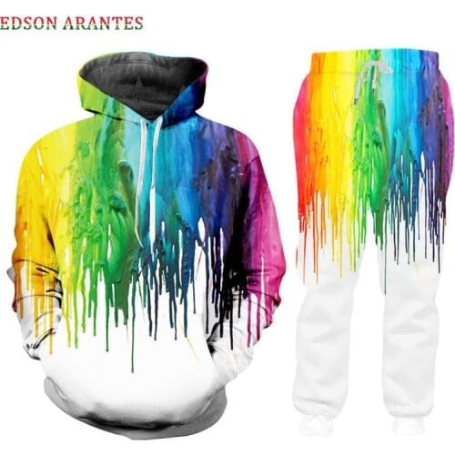 Custom S-7XL Mens Sets Rainbow Splash Print Hoodie Sweatshirt +Jogger Pants 2 Pcs Sets Unisex Casual Zipper Jackets Tee Tank Set